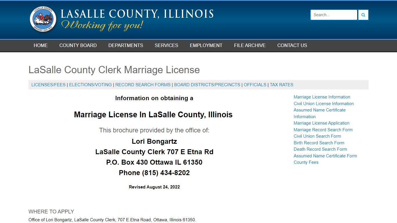 LaSalle County Clerk Marriage License - Lasalle County Illinois