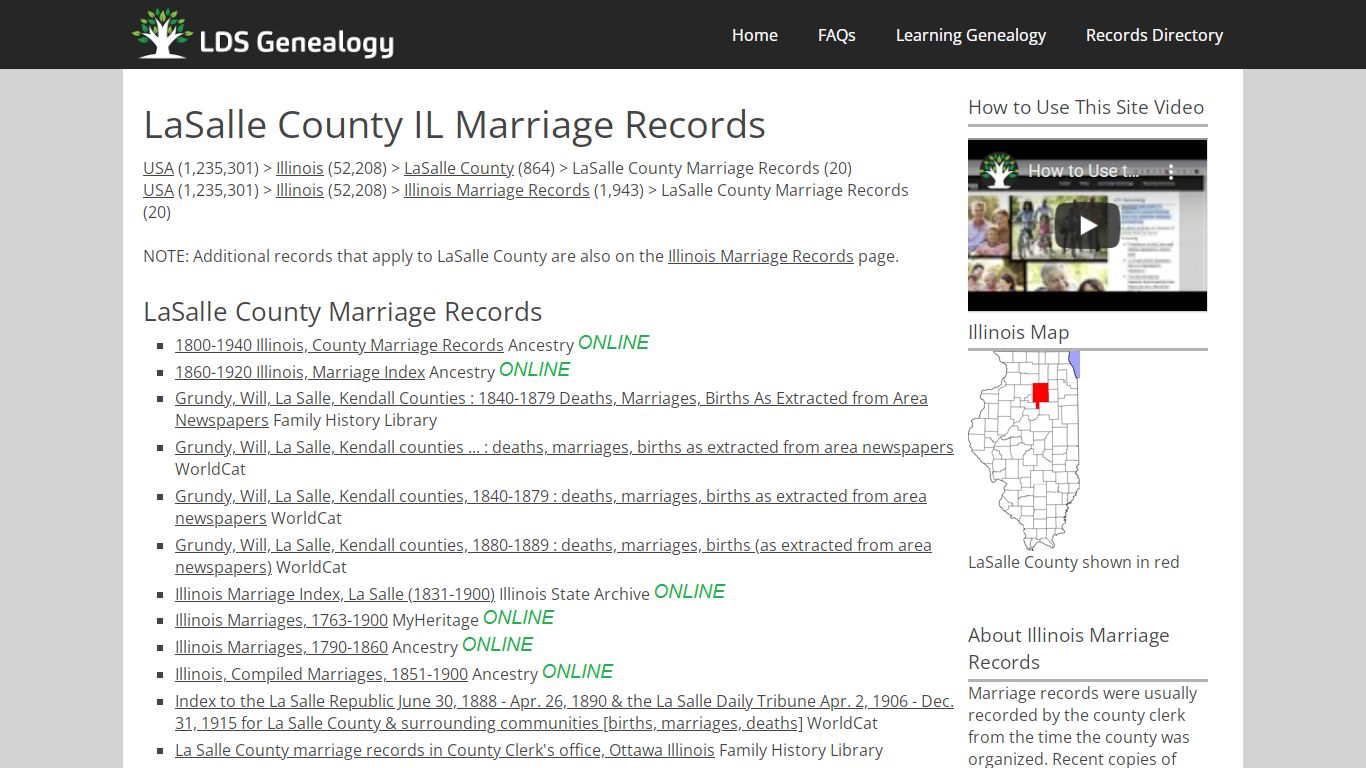 LaSalle County IL Marriage Records - LDS Genealogy