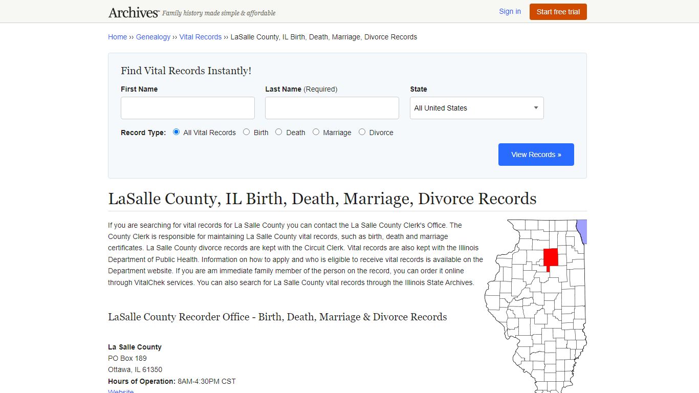 LaSalle County, IL Birth, Death, Marriage, Divorce Records - Archives.com