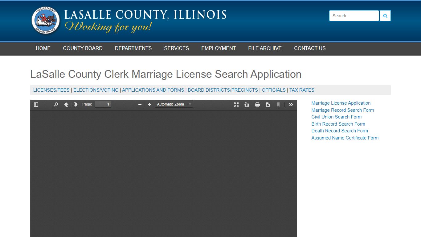 LaSalle County Clerk Marriage License Search Application